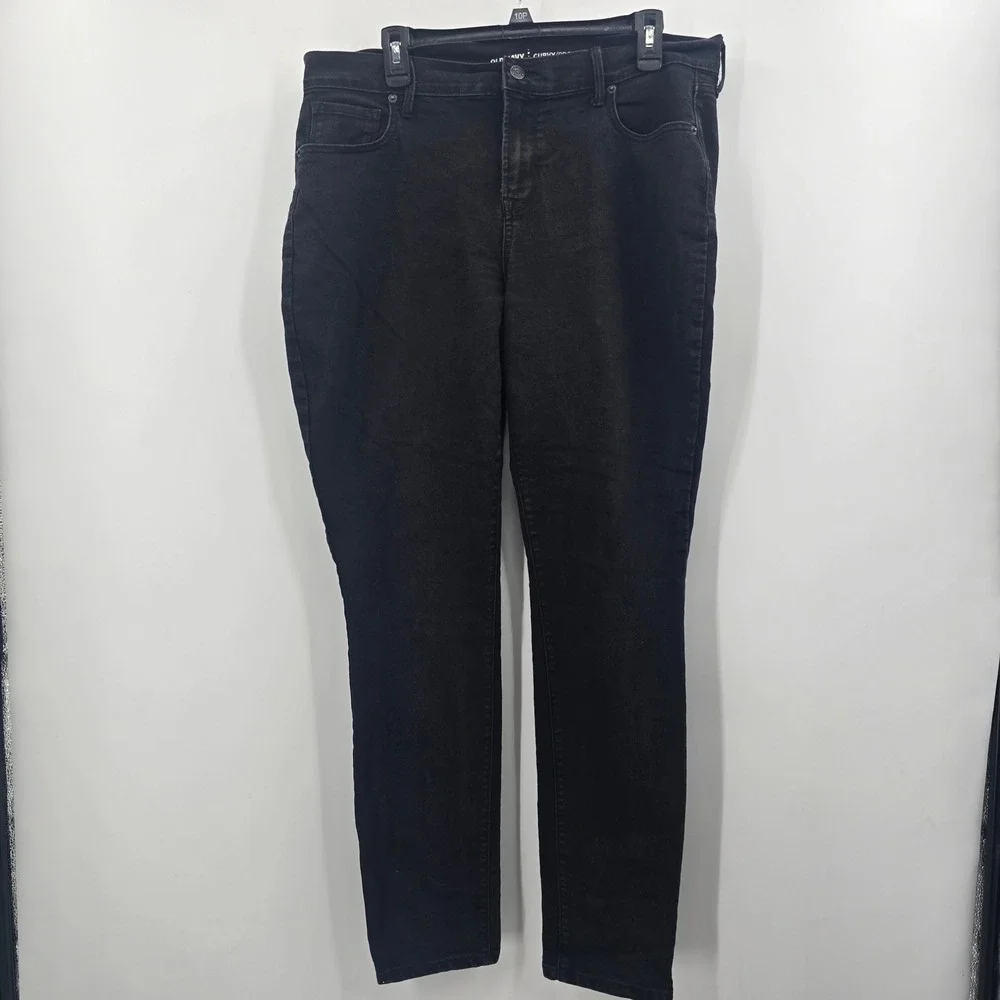 Old Navy Jeans Womens 14Curvy Profile Mid Rise Skinny Black Long Stretch Denim
